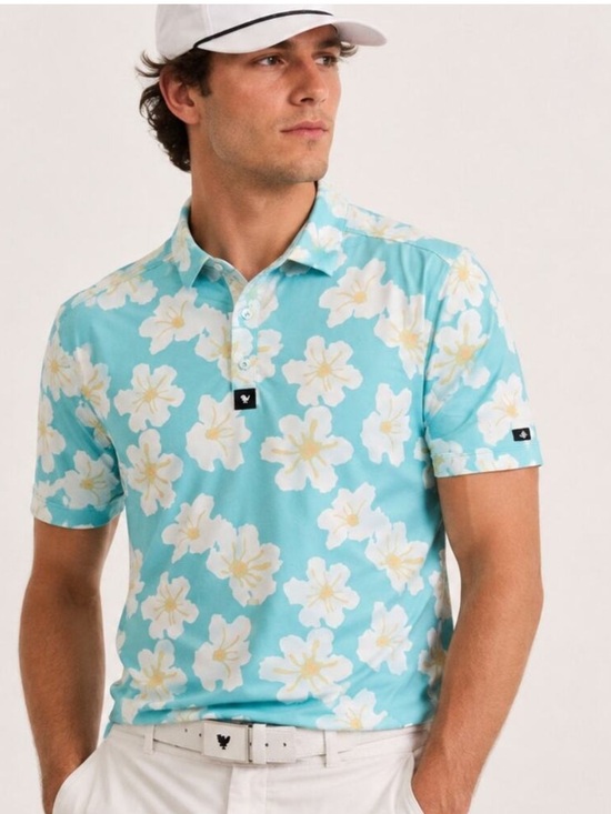 Bad Birdie Other - Bad Birdie Men's Floral Golf Polo Shirt Blue Performance
Short Sleeve